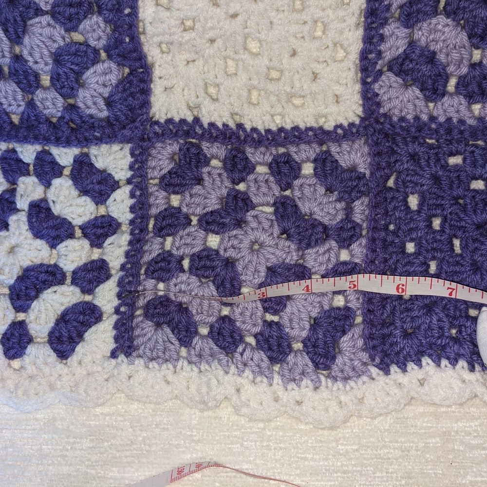 Lap Size Granny Square Purple and White Crochet  Lap Blanket 29" X 36" Handmade - Picture 6 of 6